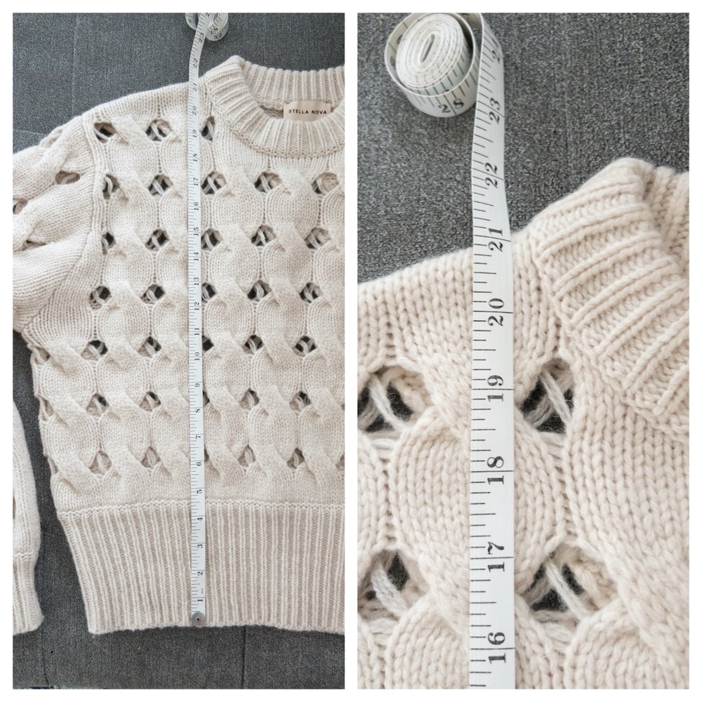 Stella Nova Open Stitch Sweater Anthropologie Wool Blend Cream Oat Size M - Picture 11 of 11